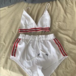 Cute white bra and shorts set with red stripes